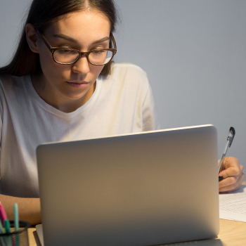 A woman studying hard