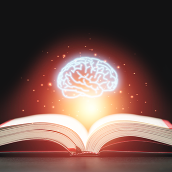 vector art of a brain with an opened book